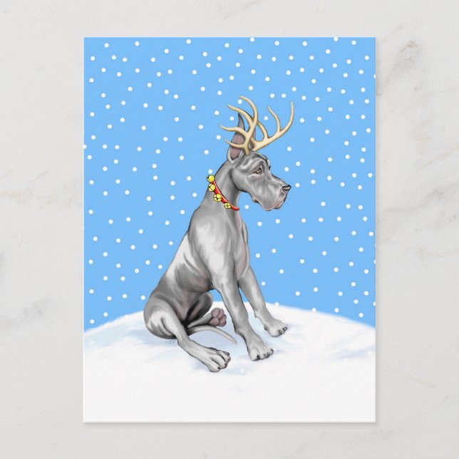 Great Dane Reindeer Christmas Black Feiertagspostkarte (Vorderseite)