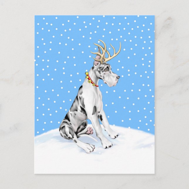 Great Dane Reindeer Christmas Harlequin Feiertagspostkarte (Vorderseite)