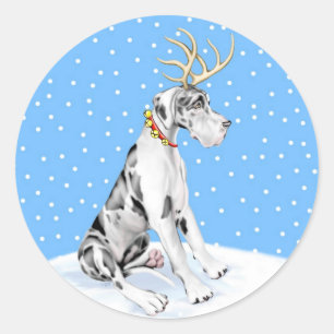 Great Dane Reindeer Christmas Harlequin UC Runder Aufkleber