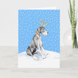 Great Dane Reindeer Christmas Merle UC Feiertagskarte