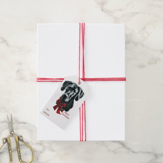 Great Dane (Schwarz) Weihnachten Geschenkanhänger (Mit Garn)