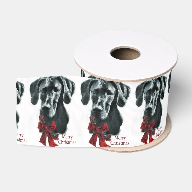 Great Dane (Schwarz) Weihnachten Ripsband (Spule)