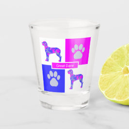 Great Dane Silhouette Dog & Paw Pink Blue Square Schnapsglas