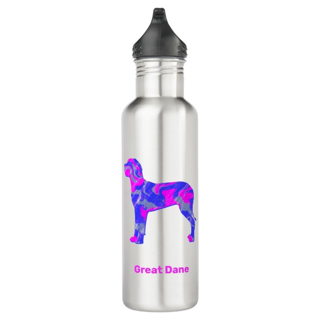 Great Dane Silhouette Dog Pink & Blue Edelstahlflasche (Rechts)