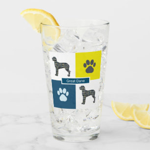Great Dane Silhouette Hund & Paw Y&B Grid Glas