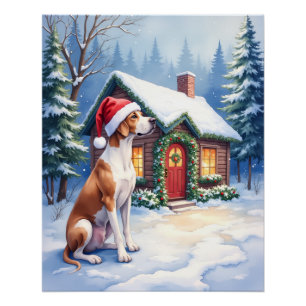 Great Dane Snowy Cabin Santa Hut Weihnachtskunst Poster