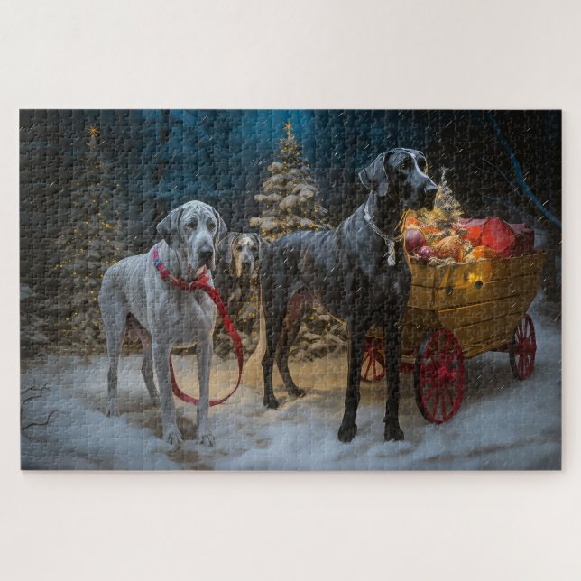 Great Dane Snowy Sleigh Weihnachtsdekor (Horizontal)