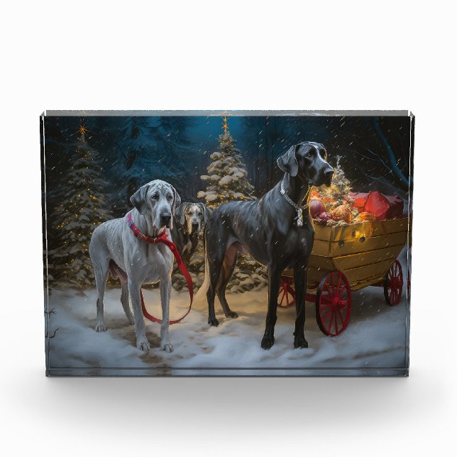 Great Dane Snowy Sleigh Weihnachtsdekor Fotoblock (Vorderseite)