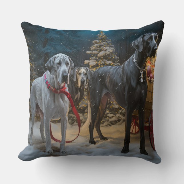 Great Dane Snowy Sleigh Weihnachtsdekor Kissen (Vorderseite)