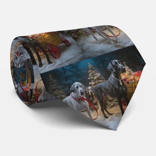 Great Dane Snowy Sleigh Weihnachtsdekor Krawatte (Gerollt)