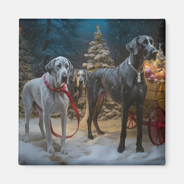 Great Dane Snowy Sleigh Weihnachtsdekor Magnet (Vorne)