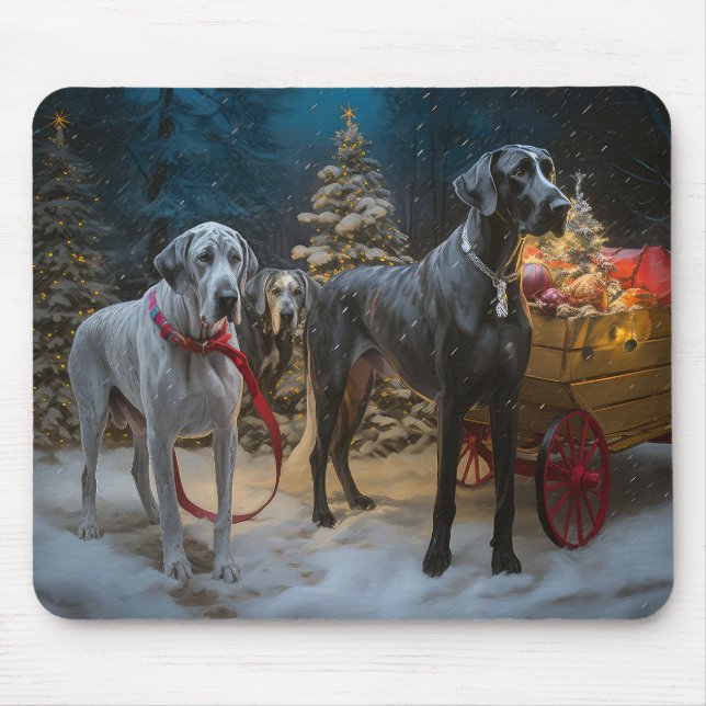 Great Dane Snowy Sleigh Weihnachtsdekor Mousepad (Vorne)