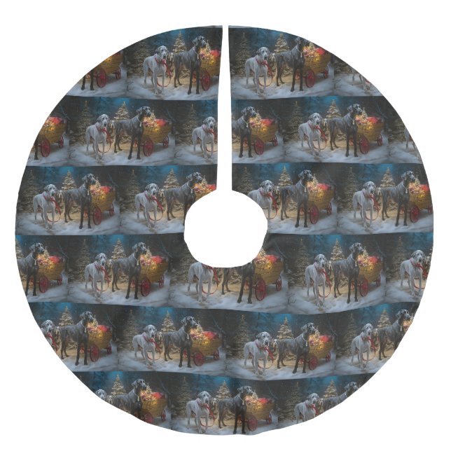 Great Dane Snowy Sleigh Weihnachtsdekor Polyester Weihnachtsbaumdecke (Vorderseite)