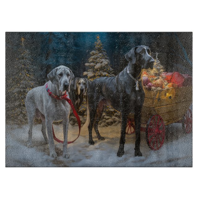 Great Dane Snowy Sleigh Weihnachtsdekor Schneidebrett (Vorderseite)
