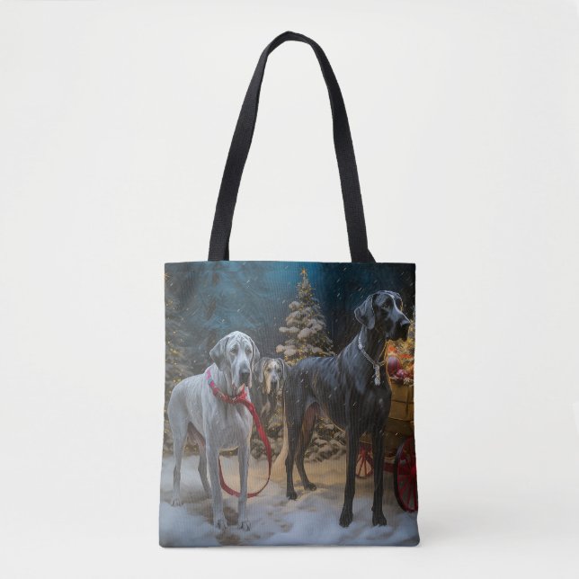 Great Dane Snowy Sleigh Weihnachtsdekor Tasche (Vorderseite)