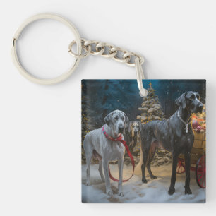 Great Dane Snowy Sleigh Weihnachtsdekoration  Schlüsselanhänger
