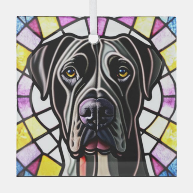 Great Dane "Stached Glass" Ornament Aus Glas (Vorderseite)