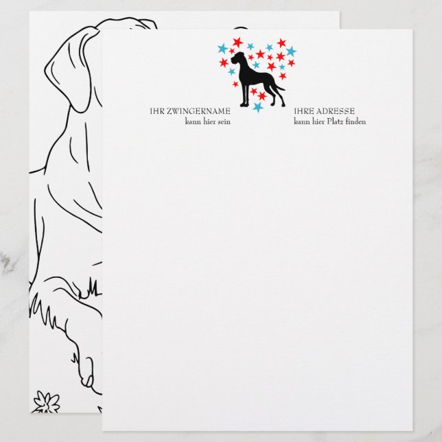 Great Dane Sterne und Spaß  Briefbogen (Vorne/Hinten)