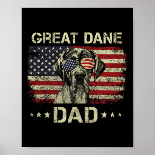 Great Dane Vater Hund liebt amerikanische Flagge 4 Poster
