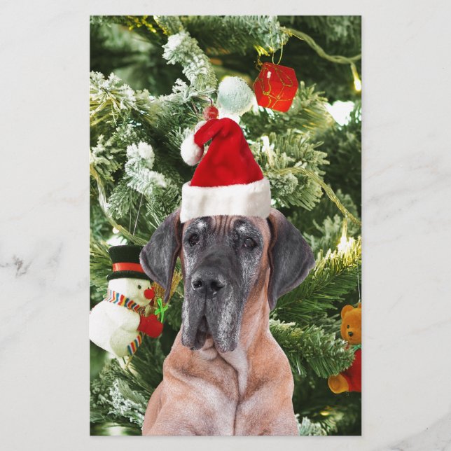 Great Dane w Christmas Tree Geschenkboxen Weihnach Briefpapier (Vorderseite)