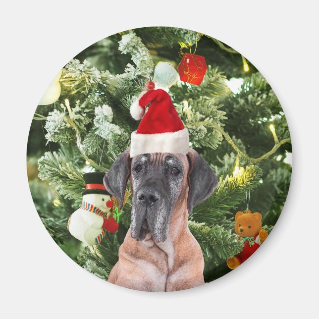 Great Dane w Christmas Tree Geschenkboxen Weihnach Magnet (Vorne)