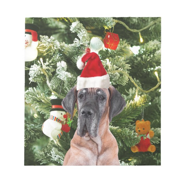Great Dane w Christmas Tree Geschenkboxen Weihnach Notizblock (Vorderseite)