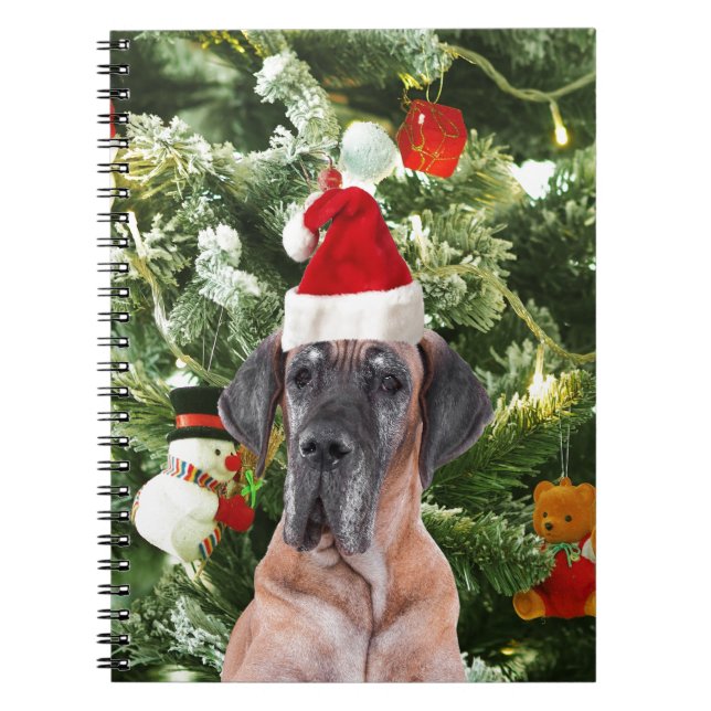 Great Dane w Christmas Tree Geschenkboxen Weihnach Notizblock (Vorderseite)