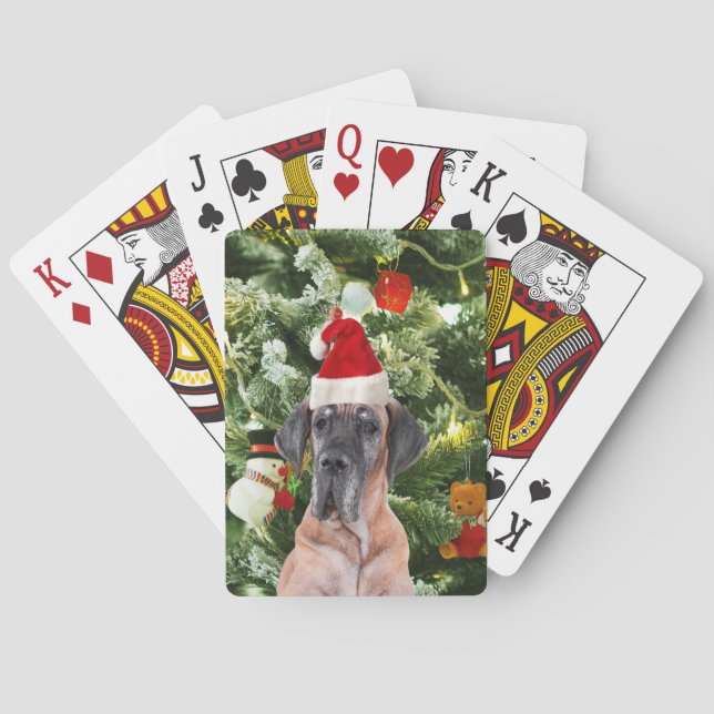 Great Dane w Christmas Tree Geschenkboxen Weihnach Spielkarten (Rückseite)