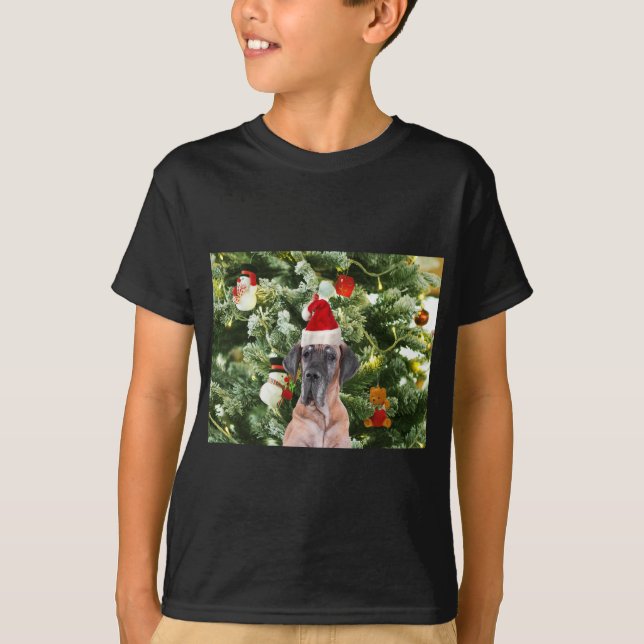 Great Dane w Christmas Tree Geschenkboxen Weihnach T-Shirt (Vorderseite)