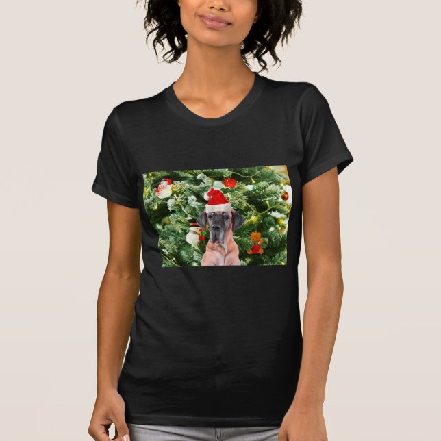 Great Dane w Christmas Tree Geschenkboxen Weihnach T-Shirt (Vorderseite)