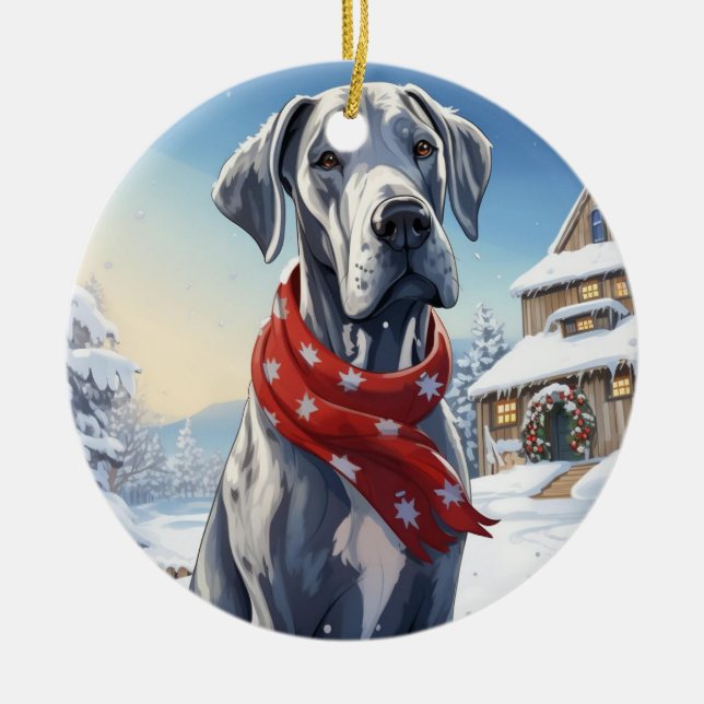Great Dane Weihnachten, Hundedenkengeschenk, Hunde Keramik Ornament (Vorne)