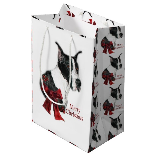 Great Dane Weihnachten Mittlere Geschenktüte (Vorderseite Schrägansicht)