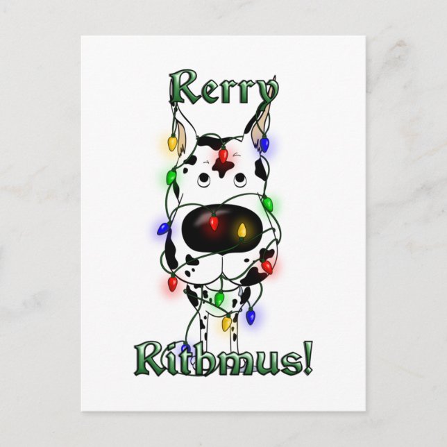 Great Dane Weihnachtsbeleuchtung Feiertagspostkarte (Vorderseite)