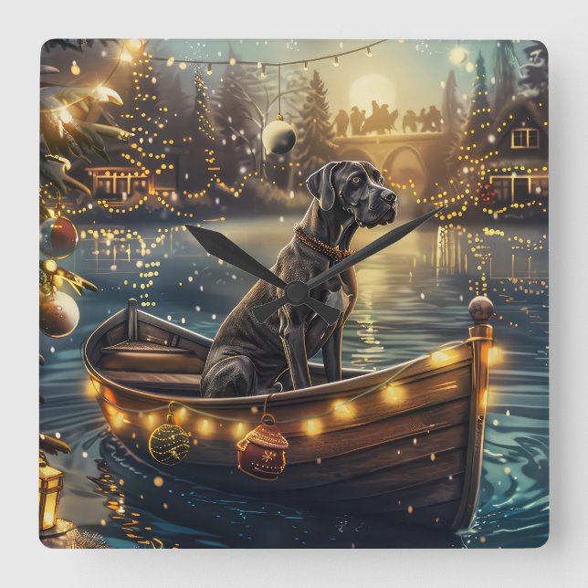 Great Dane Weihnachtsfest Reise Quadratische Wanduhr (Vorderseite)