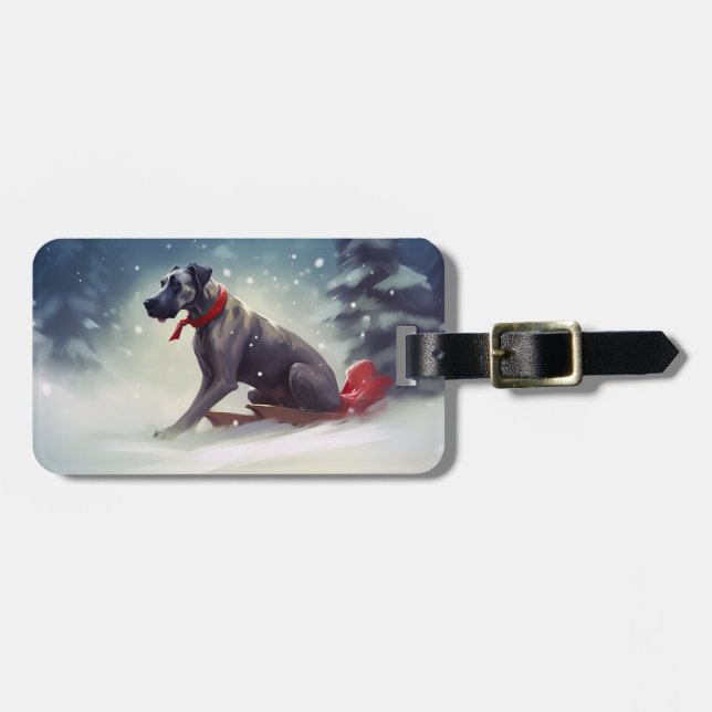 Great Dane Weihnachtsschnee Winter Gepäckanhänger (Vorderseite horizontal)