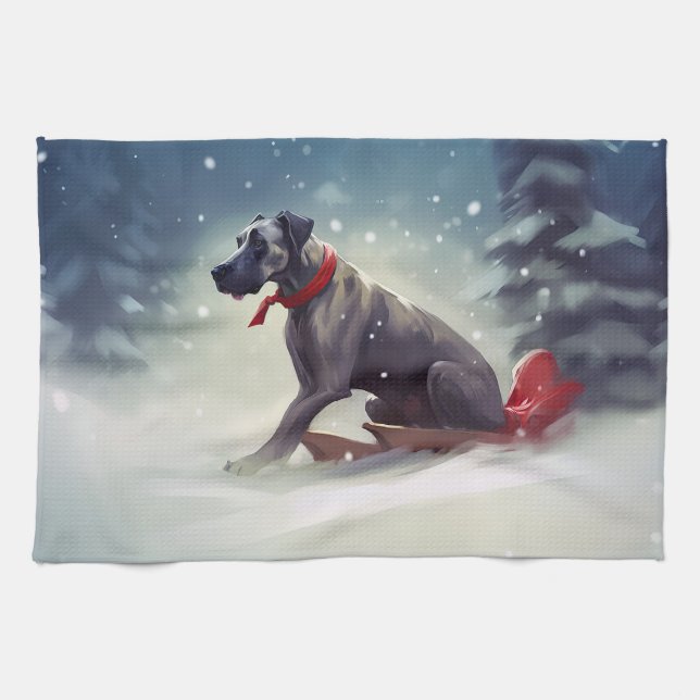 Great Dane Weihnachtsschnee Winter Geschirrtuch (Horizontal)