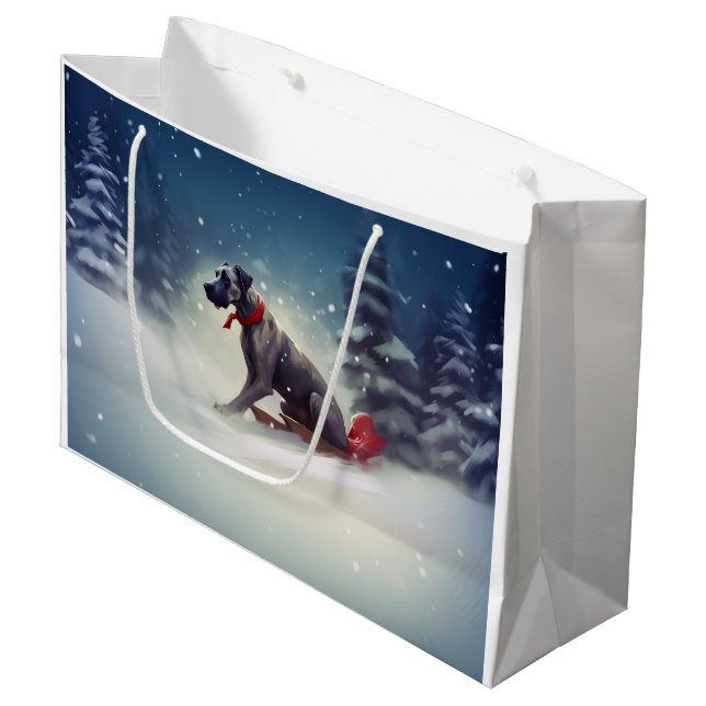 Great Dane Weihnachtsschnee Winter Große Geschenktüte (Vorderseite Schrägansicht)
