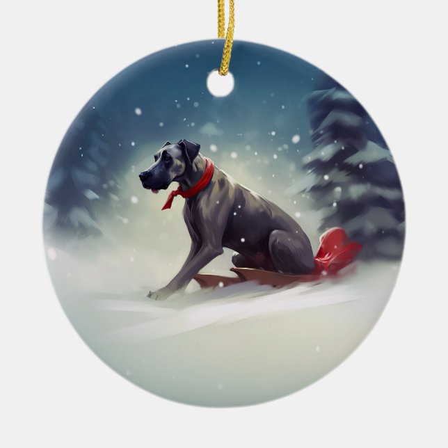 Great Dane Weihnachtsschnee Winter Keramik Ornament (Vorne)
