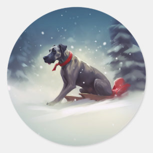 Great Dane Weihnachtsschnee Winter Runder Aufkleber