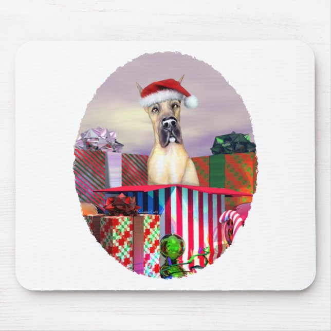 Great Dane Weihnachtsüberraschung Fawn Mousepad (Vorne)
