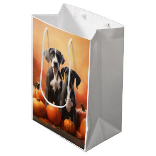Great Dane Welpe Herbstfreude Kürbis Mittlere Geschenktüte