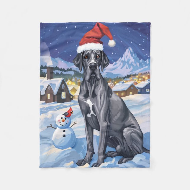 Great Dane Winter Wonderland Weihnachtsfreude Fleecedecke (Vorderseite)
