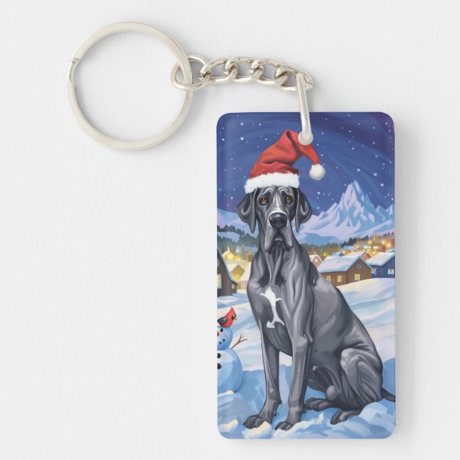 Great Dane Winter Wonderland Weihnachtsfreude Schlüsselanhänger (Vorderseite)