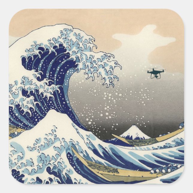 Great Drone Wave Off Kanagawa Quadratischer Aufkleber (Vorderseite)