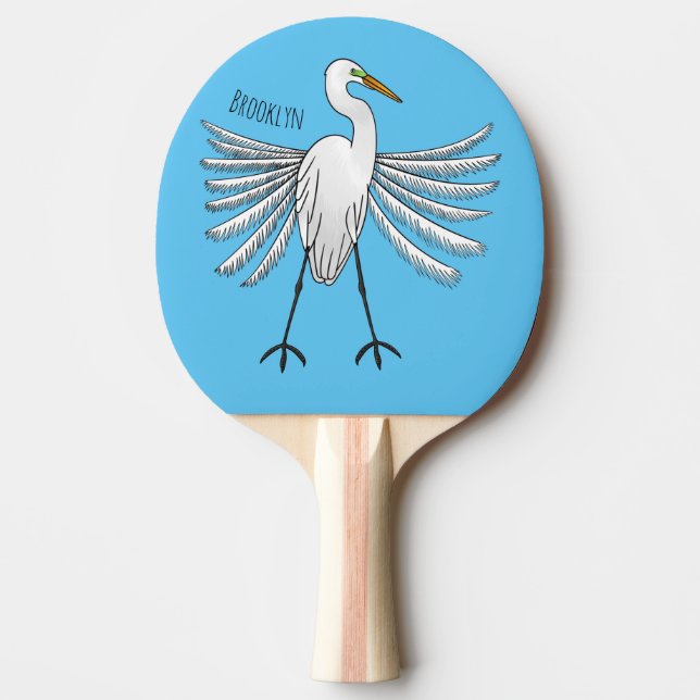 Great egret bird cartoon illustration  tischtennis schläger (Vorderseite)