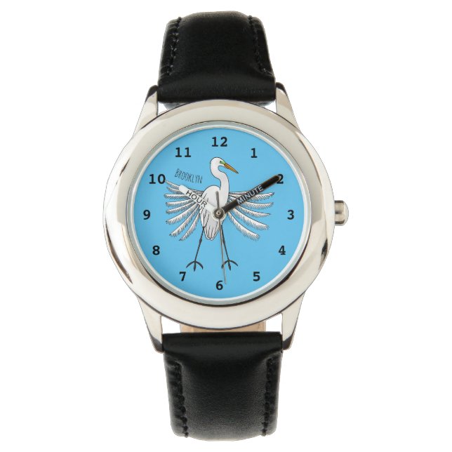 Great egret Cartoon Armbanduhr (Vorderseite)