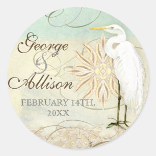 Great Egret Coastal Beach - Hochzeitsticker-Siegel Runder Aufkleber