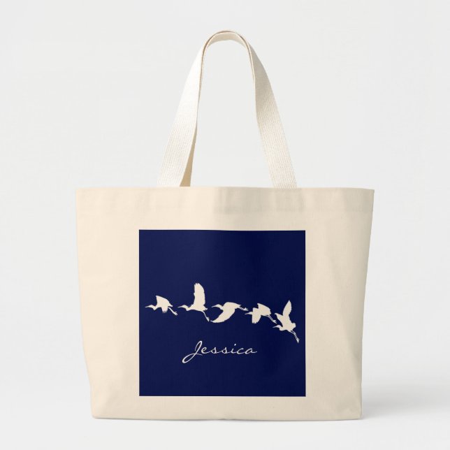 Great Egrets in Flight (Choose background color) Jumbo Stoffbeutel (Vorne)
