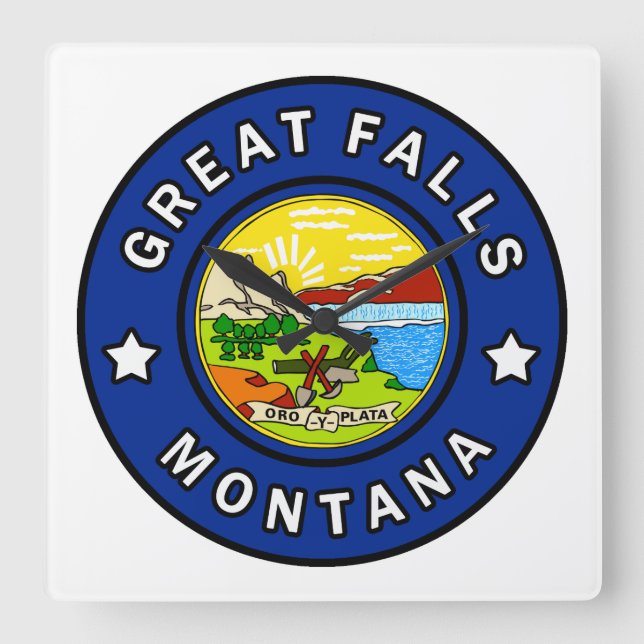 Great Falls Montana Quadratische Wanduhr (Vorderseite)