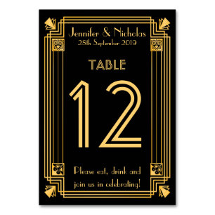Great Gatsby 1920 Art Déco Mariage Numéro de table